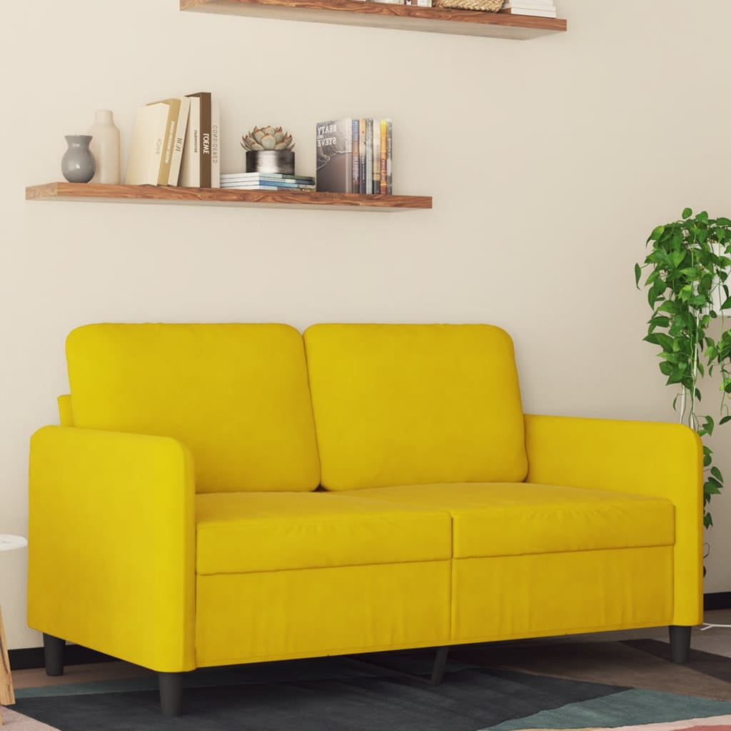 2 seater sofa in yellow velvet, 120 cm