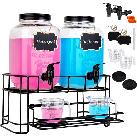 2 set 1 Gallon Laundry Detergent Dispenser with Stand, laundry organization and storage,Liquid Laundry Detergent Dispenser for Laundry Room