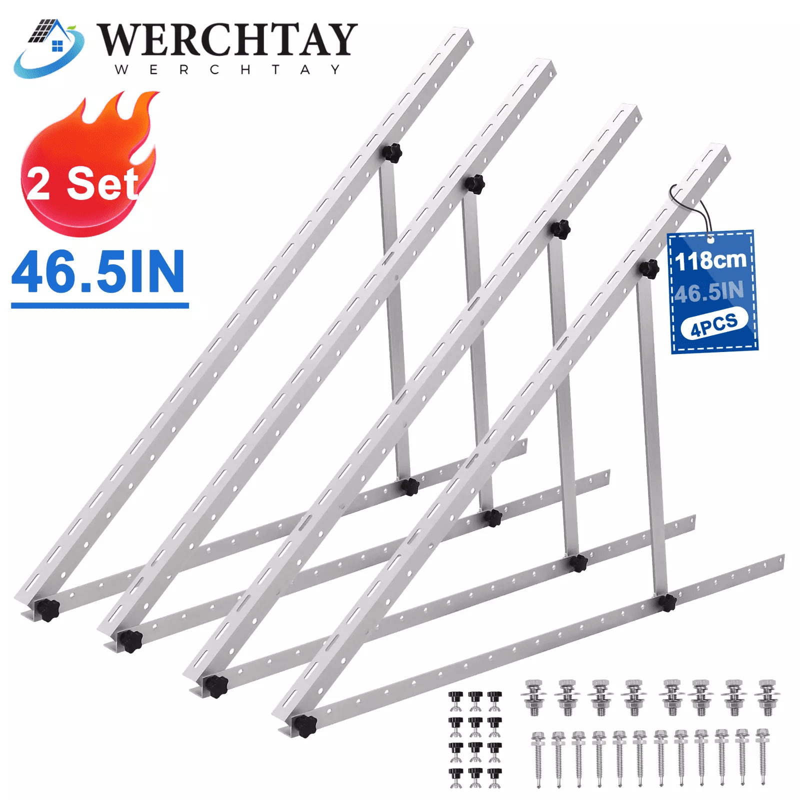 2 set 46.5in Solar Panel RV Tilt Mount Brackets Roof Surface Adjustable ...
