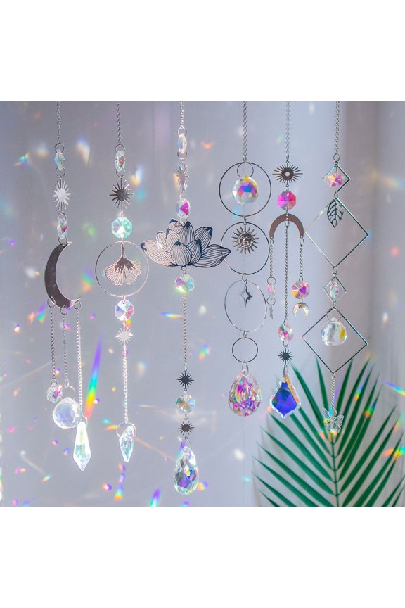 2 set 6 pcs Glass Pendant Decorations with Brass Finding for Home Bedroom Hanging Decorations Sun Platinum Packing: 100x100x35mm