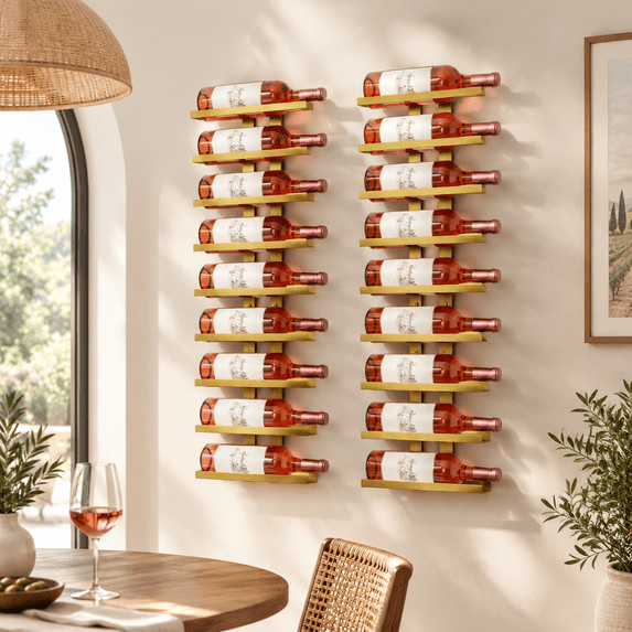 2-set 8 Tier Wall Mount Wine Rack (16 Tiers) Racks For Bottles Display ...