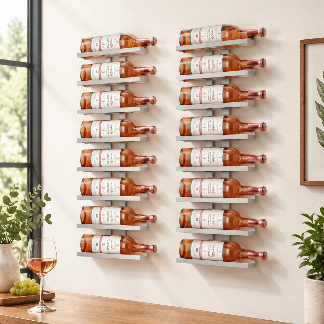 2-set 8 Tier Wall Mount Wine Rack (16 Tiers) Racks For Bottles Display ...