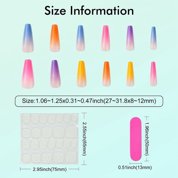 2 set ABS Plastic Full Cover Press On False Nails Nail Art Detachable Manicure with Sticker Colorful 27~31.8x8~12x4.5~5mm