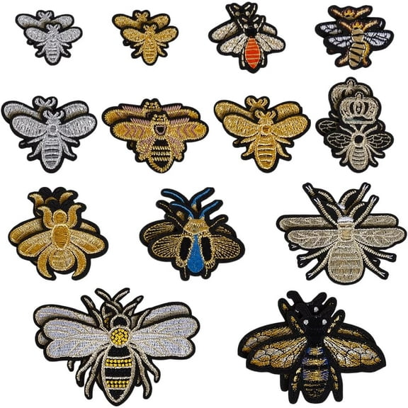 2 set Bees Cloth Embroidery Sew on Appliques for Sewing Craft Decoration Mixed color 25~74x35~107x1mm 13pcs/set