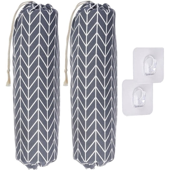 2 set Cotton Jute Cloth Storage Pouches Drawstring bag Rectangle with Hanger Hook Gray 54x21x0.6cm Jute