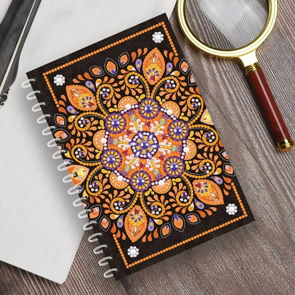 2 set DIY Mandala Theme Spiral Notebook Diamond Painting Kits Including A5 Notebook Resin Rhinestones Diamond Sticky Pen Tray Plate and Glue Clay Flower Pattern 210x140mm 60 sheets/book
