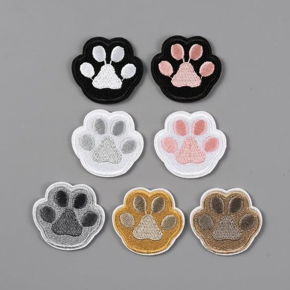 2 set Dog Paw Print Polyester Embroidery Sew on/Self-Adhesive Patches Sewing Craft Decoration Mixed color 33x35.5x2mm 7pcs/set