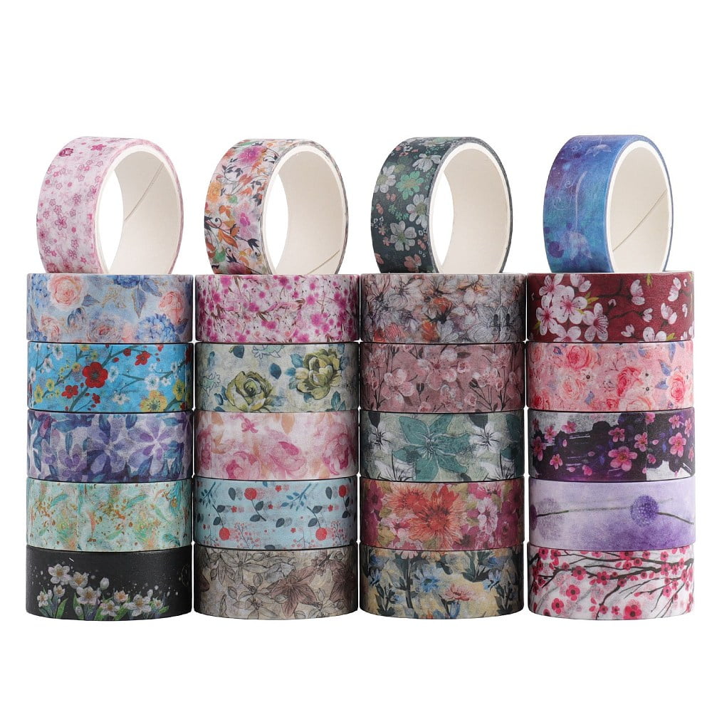 2 set Floral Theme Pattern Paper Adhesive Tape for Card-Making Scrapbooking Diary Planner Envelope & Notebooks Mixed color 15mm