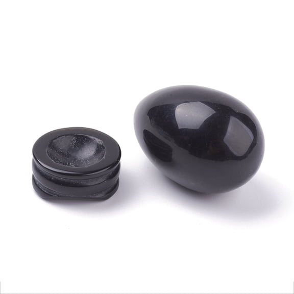 2 set Natural Obsidian Display Decorations with Base Egg Shape Stone 56mm Egg: 47x30mm