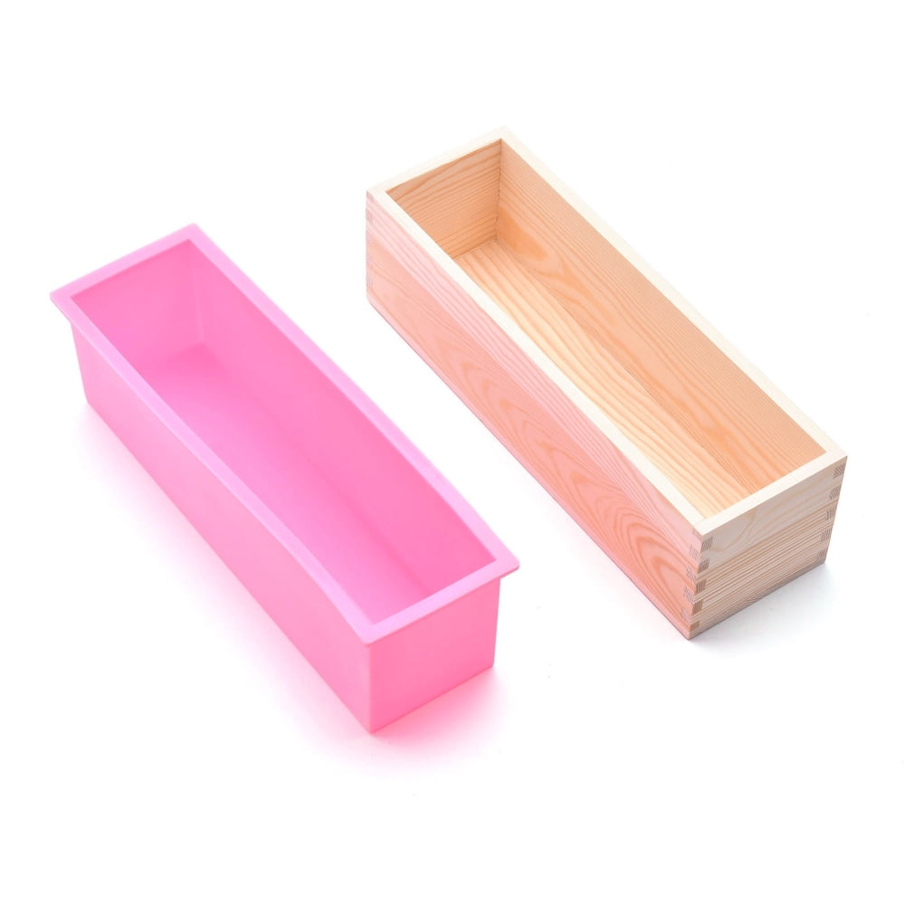 2 set Rectangular Pine Wood Soap Molds sets with Silicone Mold and Wood ...