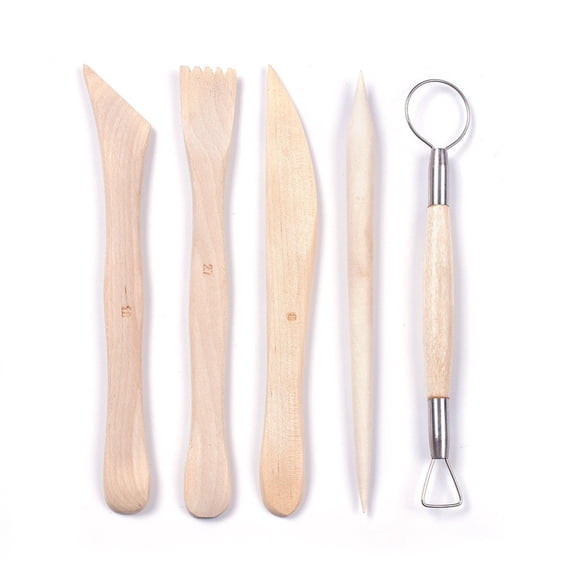 2 set Sculpture Clay Tool Clay Knife DIY Handmade Light Clay Crafts BurlyWood 144~151x2~23mm 5pcs/set Wood