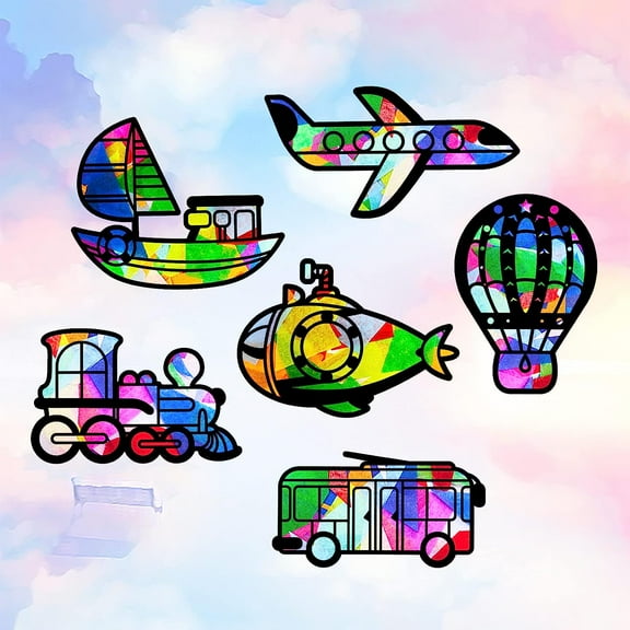 2 set Suncatcher Craft set for Kids Window Paint Art Painting Mixed Patterns 18.3~21x20.6~21.4cm 6pcs/set