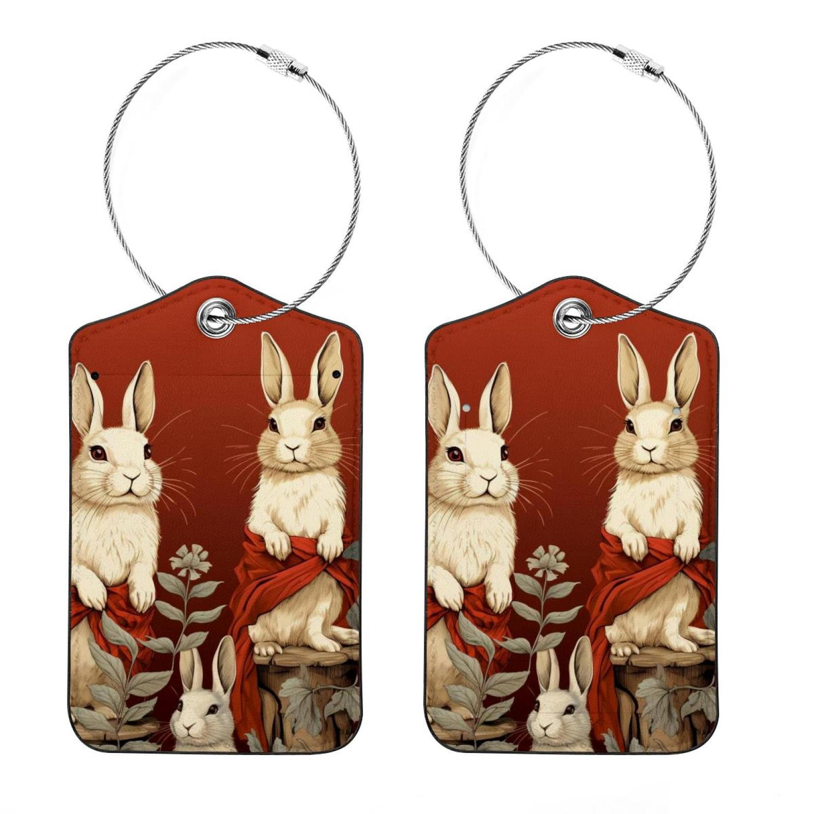 2 set of Rabbit Bunny Baggage Bag Luggage Tags with Privacy Cover