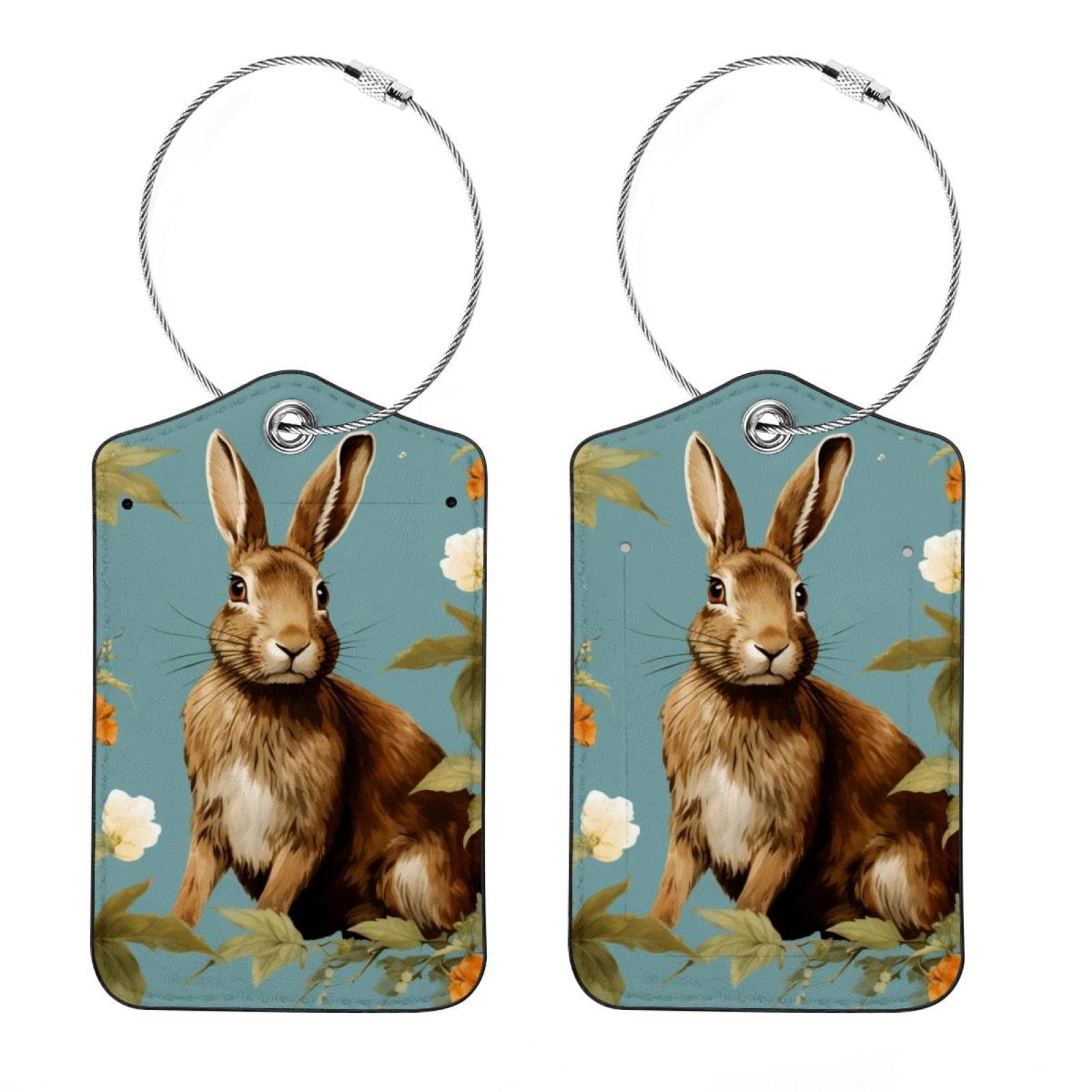 2 set of Rabbit Bunny Baggage Bag Luggage Tags with Privacy Cover