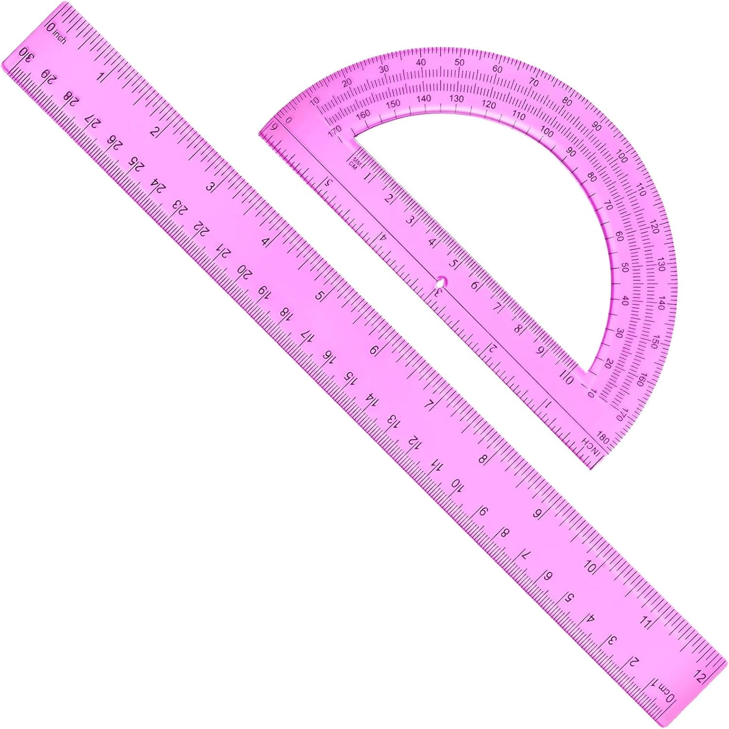 2 sets of 12-inch plastic rulers and 6-inch plastic protractors, clear ...