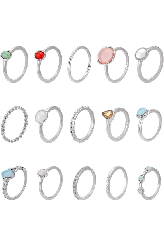 2 sets 2 style Alloy Finger Rings sets Mixed Shape Platinum 1~1.5mm Inner Diameter: 12.5~15mm