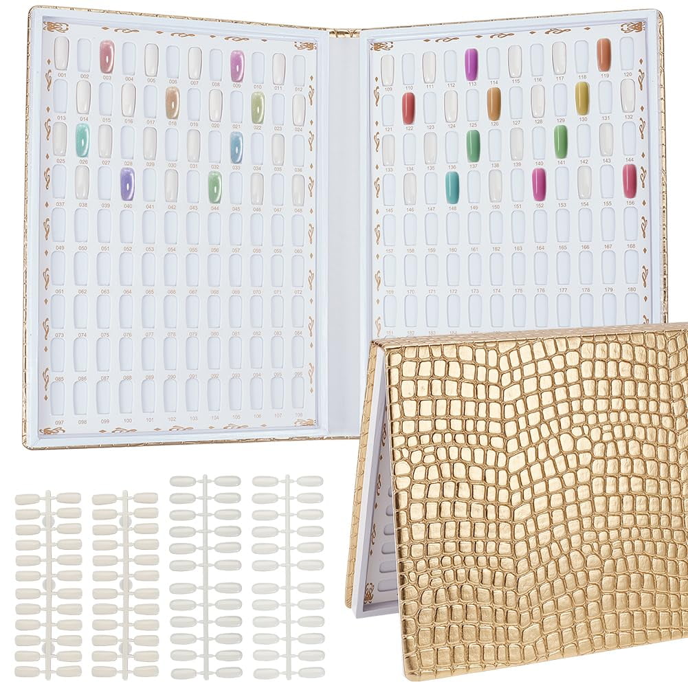 2 sets 2 styles Plastic False Nail Nail Art Decoration Accessories 1pc PU Leather & Wood & Plastic color Card box Black Nail: 170~183x60~60x2~3mm 1 set/style