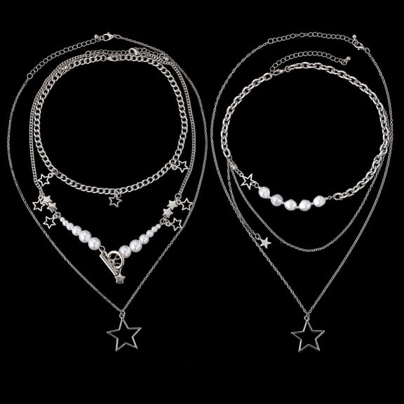 2 sets 2 styles Zinc Alloy Star Pendant Layered Necklaces for Women Platinum 14.96~21.26 inch(38~54cm) 1 set/style