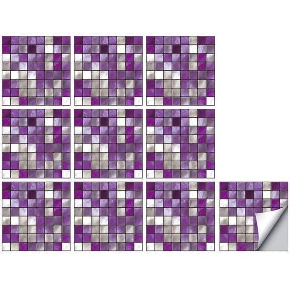 2 sets-3D Mosaic Tile Stickers Self-Adhesive Removable Tile Wallpaper Decorative PVC Square Decals for Kitchen Bathroom Purple