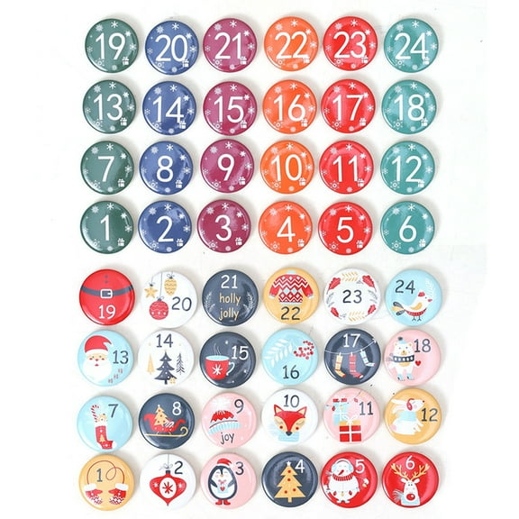 2 sets Christmas Advent Calendar 1-24 Numbers Buttons for Christmas Countdown Calendar Making, for Kids Teens Women