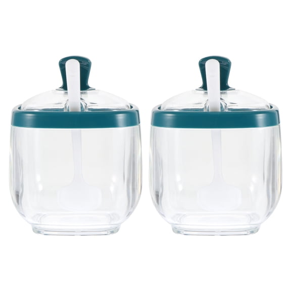 2 sets Condiment Jars Clear Seasoning Storage Container Condiment Cruet Bottle Salt Pepper Sugar Storage Box with Spoon for Kitchen Restaurant Transparent