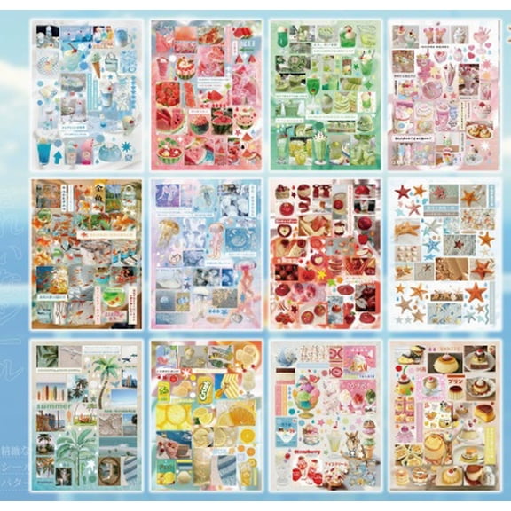 2 sets - Sticker book, evening breeze letter paper, creative dream-core style pattern material, hand-drawn journal, Guka collage