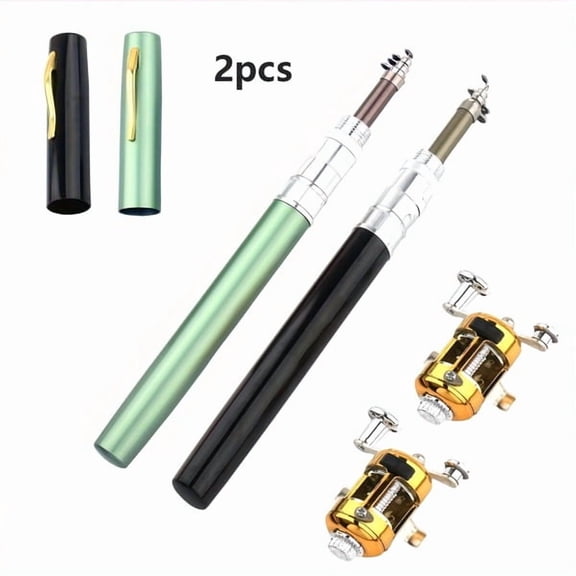 2 sets (black+green) pocket pen style rods compact, portable, ultra light, suitable ice rafts, bridge fishing, travel - the perfect gift for fishing enthusiasts and beginners