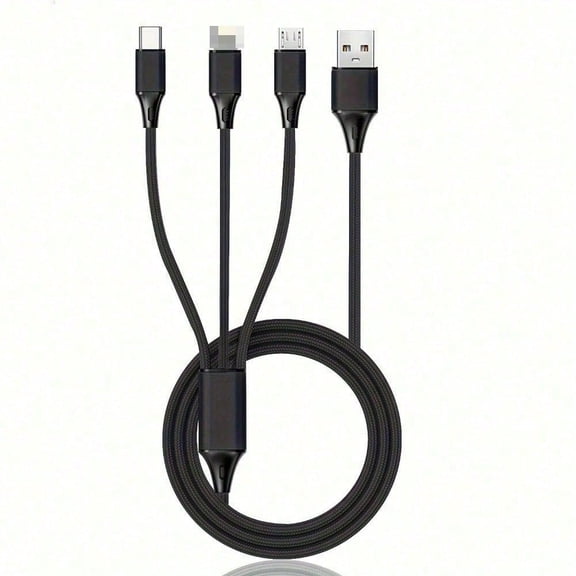 2 sets of multi-functional one-in-three USB 1.2 mini nylon braided universal mobile phone charging cables, with USB C / micro USB / Lightning interface converter, suitable for all mobile phone chargi
