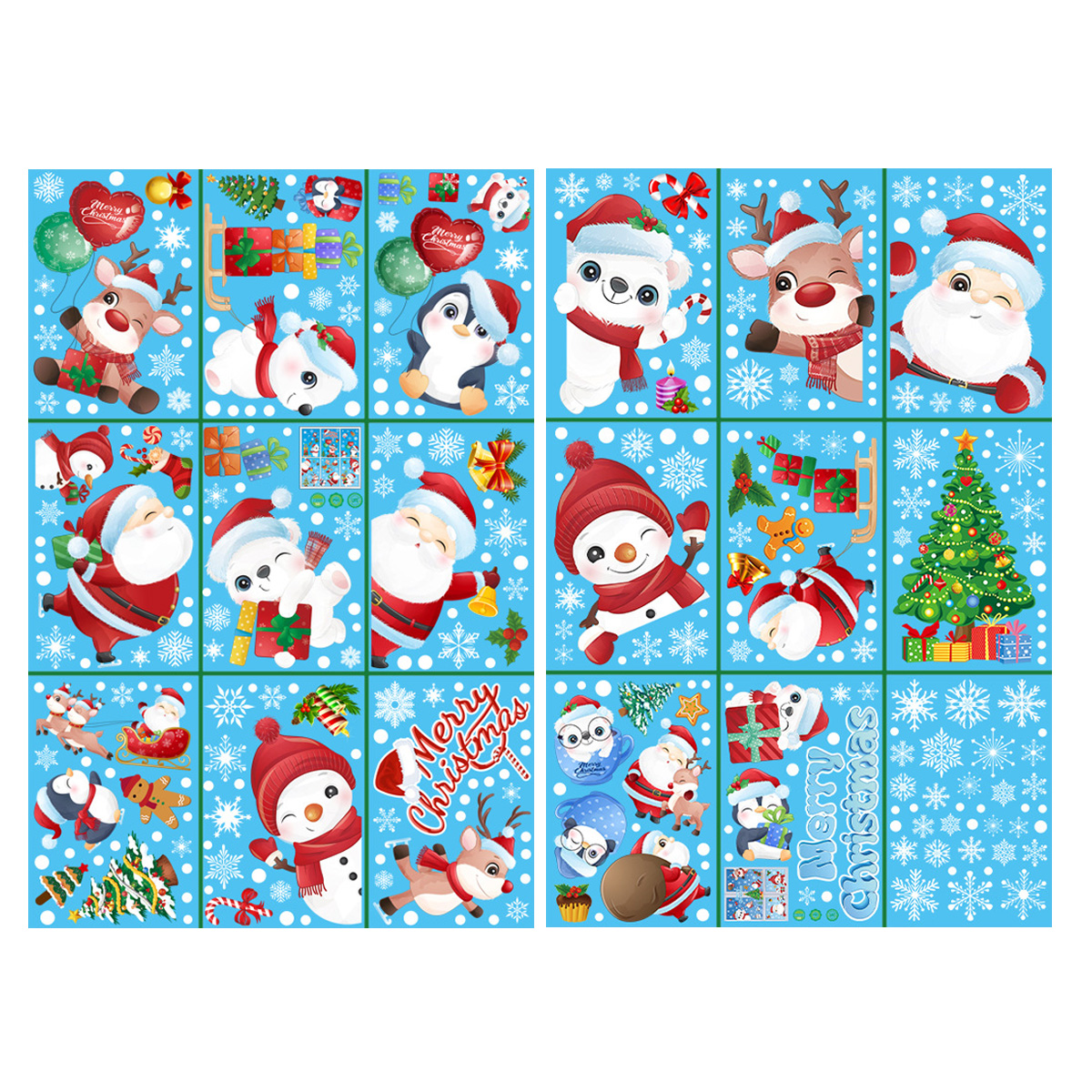 2 sets of Christmas static window stickers Santa Claus Snowman elk ...