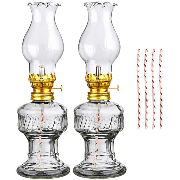 2 sets of Vintage Style Kerosene Oil Transparent Glass Kerosene Lamp Desktop Oil Lamp