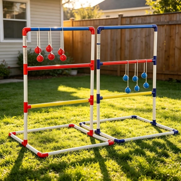 Waxgamo Ladder Toss Game Set Outdoor, 35 x 25" Ladder Ball Toss Game with 6 Weighted Bolos, Carrying Bag & PVC Piping, Ideal Toss Games for Family, Adults & Kids