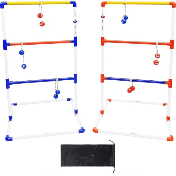 Waxgamo Ladder Toss Game Set Outdoor, 35 x 25" Ladder Ball Toss Game with 6 Weighted Bolos, Carrying Bag & PVC Piping, Ideal Toss Games for Family, Adults & Kids