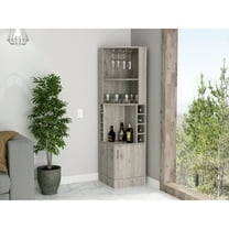 2-shelf Gray Cabinet For Liquor And Wine Storage Up To 8 Beverages With Organized Shelving