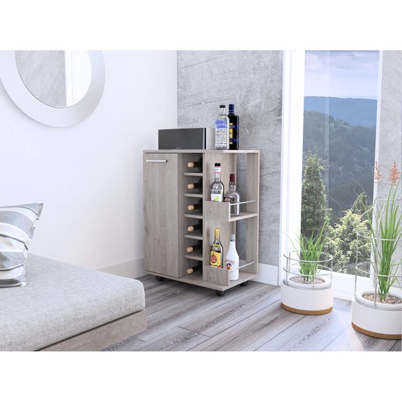 2-shelf Oak Beverage Cart With 6 And Locking Feature Liquor Storage