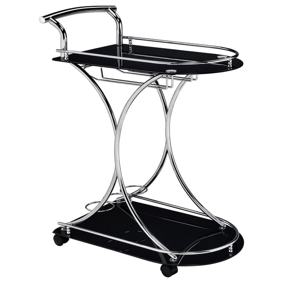 Coaster Elfman 2-Tier Glass Shelf Metal Bar Cart, Black and Chrome