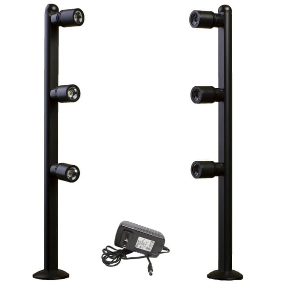 2 showcase display LED spot Light black pole style FY-53 set with UL listed 12v 2A power supply
