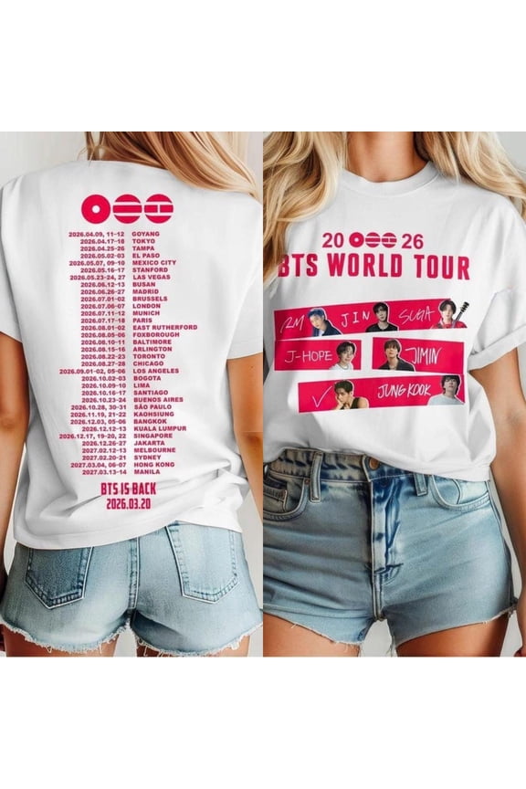 2 sided B.TS.S 2026 World Tour Dates T-Shirt, Bangtan Comeback Concert Tee, Kpop Tour Date Back Print, Unisex T-Shirt