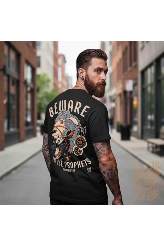 2 sided Matthew 7:15 Unisex T-Shirt - Beware of False Prophets Graphic | Wolf in Sheep's Clothing Tattoo Design