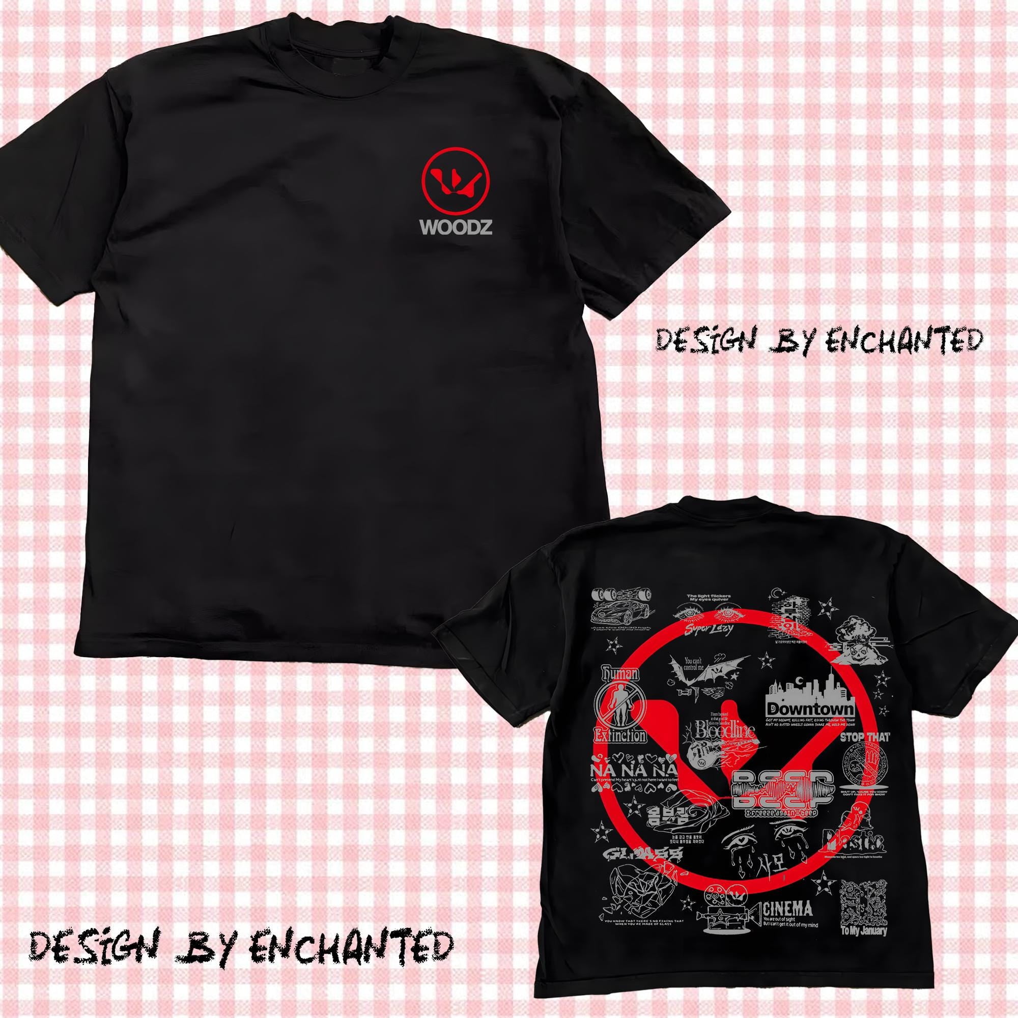 2 sided Modern Rock-Inspired Graphic T-shirt - Black/Red Contrast ...