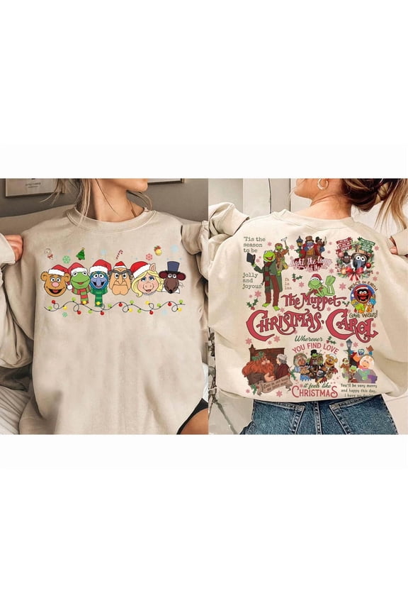 2-sided The Muppets Christmas Carol shirt Christmas Lights Shirt, Gonzo and Rizzo Miss Piggy Scrooge Kermit Fozzie Bear Sweater, Disneyland Christmas Sweatshirt