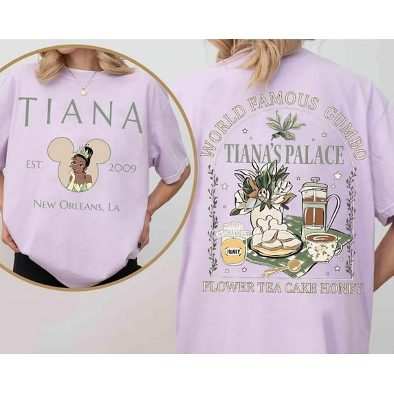 2-sided Tiana's Place New Orleans Comfort Colors T-Shirt, Princess and The Frog, Tiana's Bayou Adventure Tee, Magic Kingdom Girl Trip Gift, Tiana The Frog, Violet Color, Size 2XL