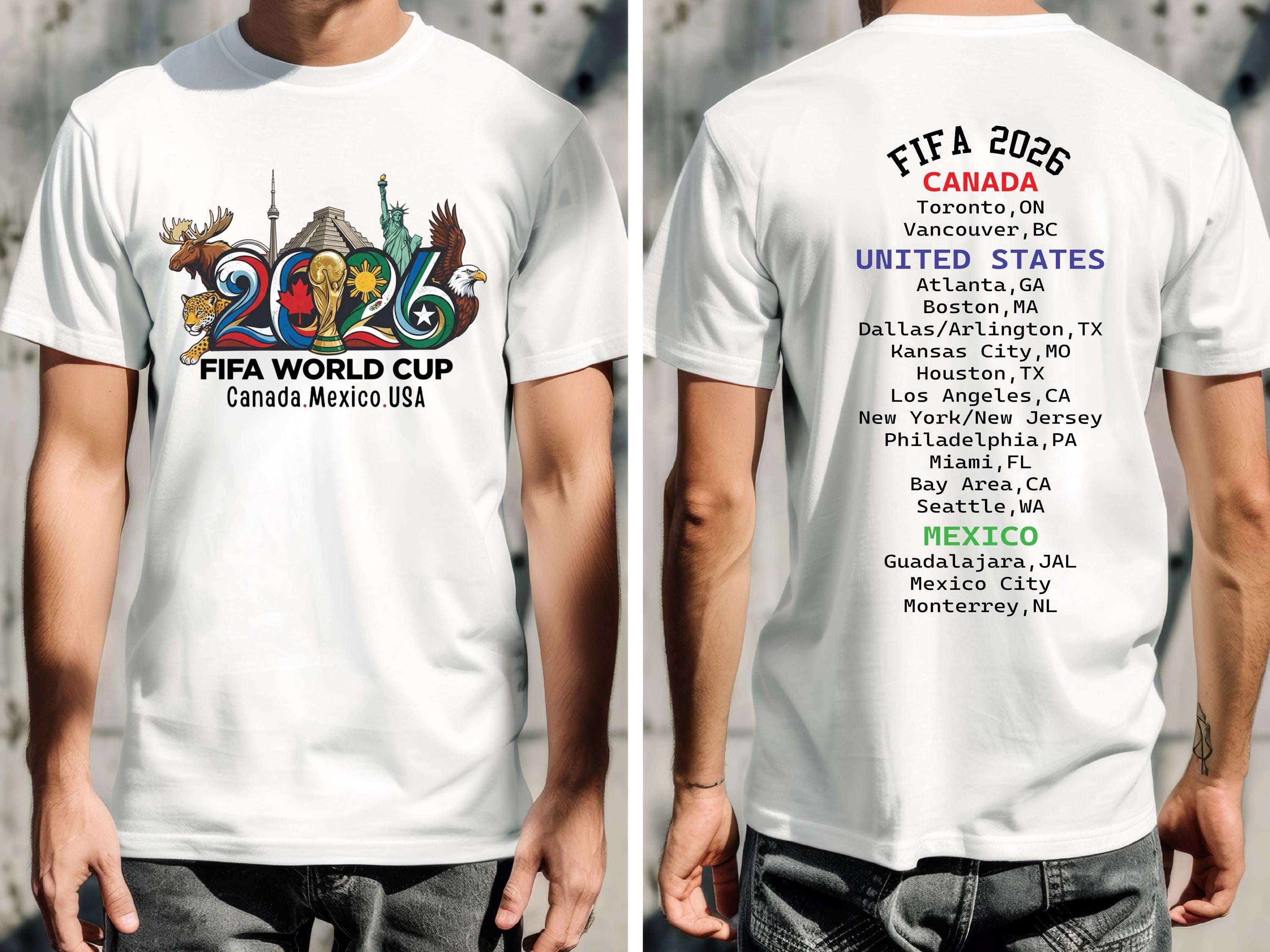 Fashion World Ladies T Shirts 2026.2 sided World Cup 2026 T-Shirt, Canada Mexico USA Tee , Football Fan ...