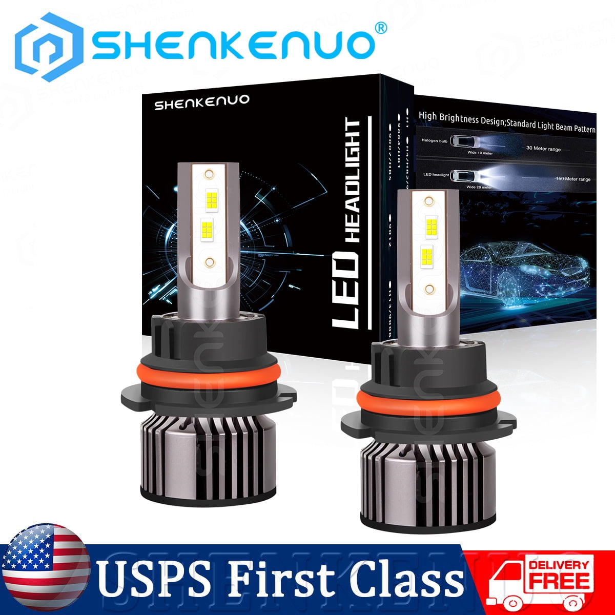 2-sides 9007 LED Headlight Hi/Lo Bulbs for Ford F-150 1992-2003 F-250 1992-1999