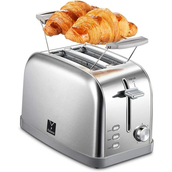 2 slice toaster, Retro Bagel Toaster Toaster with 7 Bread Shade Settings, 2 Extra Wide Slots, Defrost/Bagel/Cancel Function, Removable Crumb Tray, Stainless Steel Toaster by Yabano, Silver