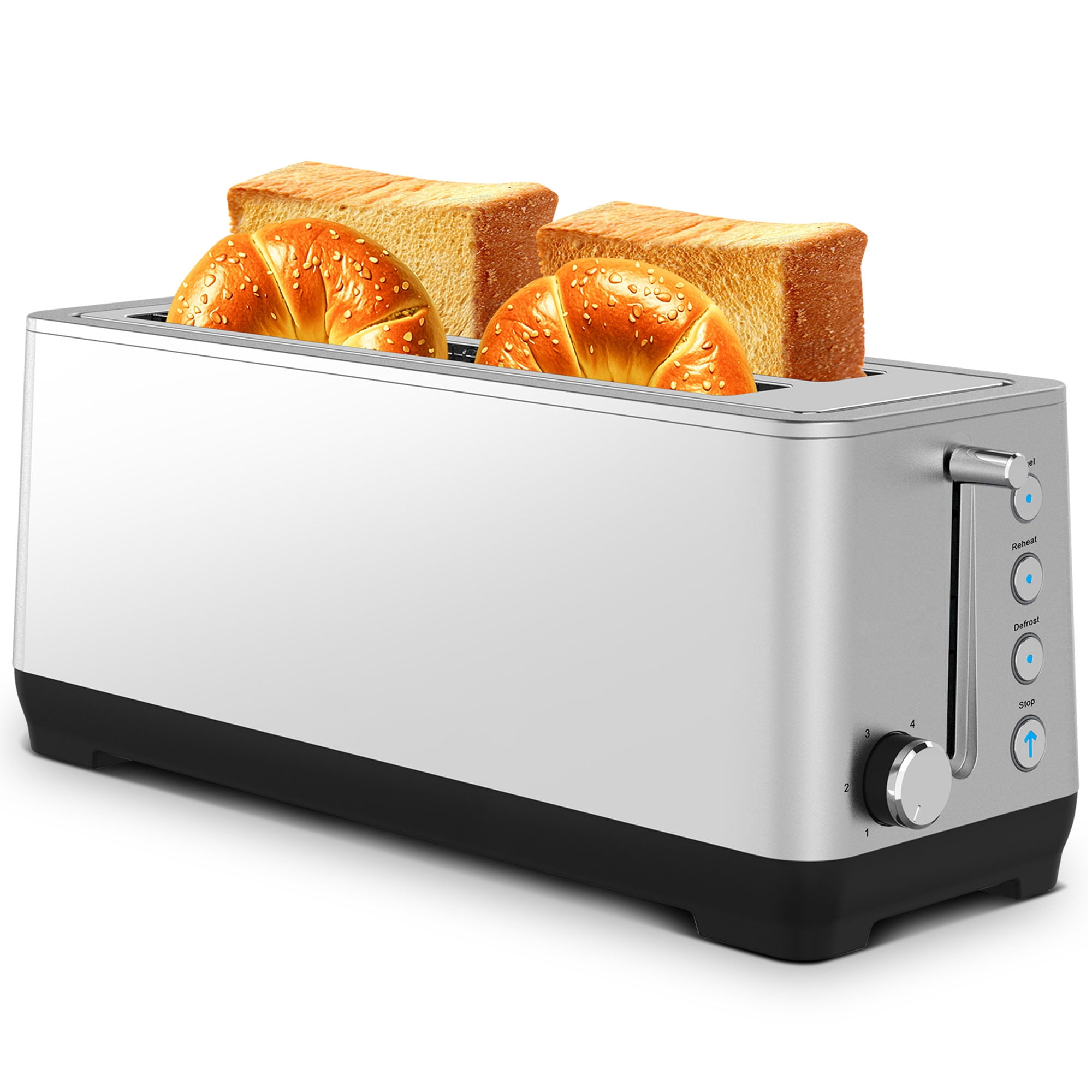 2-slot stainless steel toaster, 1.5-inch wide slot + dual independent control, 6-speed baking color adjustment, support bread/bagel size 37×15×19cm