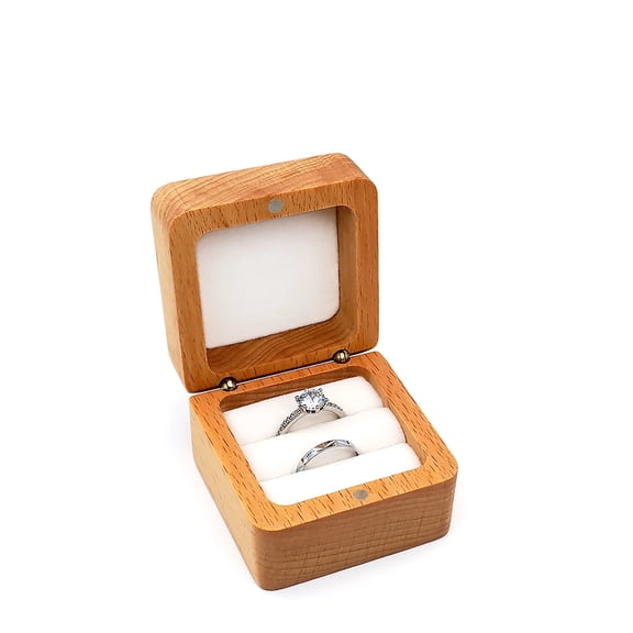 2 slots Walnut Wooden Display Box Wedding For Case Portable Jewelry Gift Box For Proposal Engagement Birthday Gift Wooden Box Unique Engagement Gift Box- white
