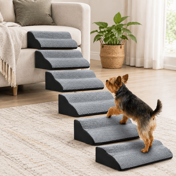 2-step Dog Ramp For Stairs Non-slip Stair Wedges Dogs With Self-sticky Pads To Fix Extra Wide Low-angled Pet Steps Fits Any Stair