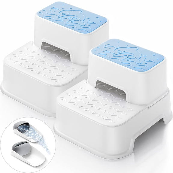 2-step Step Stool Non Slip For Bathroom Sink & Toilet Potty Sturdy Stable Base 10"height Supports 220 Lbs (2packs Blue)