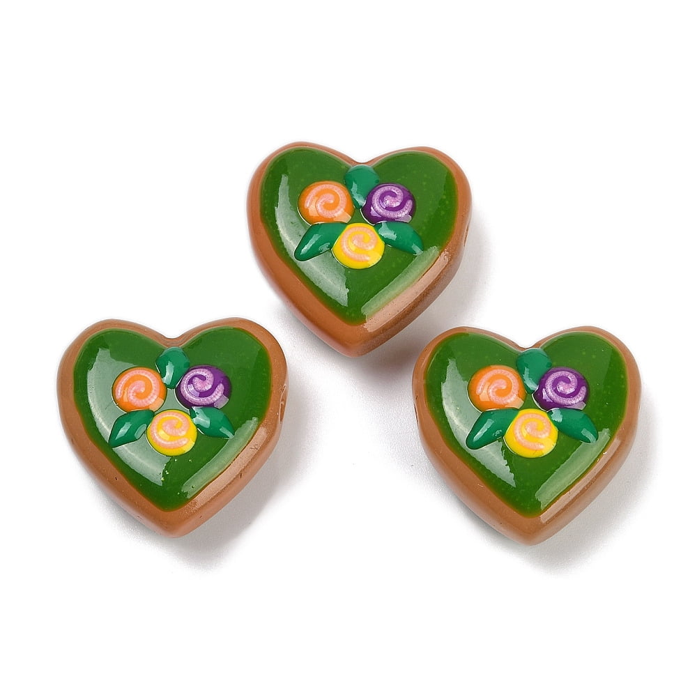 2 strand Handmade Heart Lampwork Beads Strands Flower Green 24~25x24~25x11mm Hole: 1.4mm 15pcs/strand 14.2''(36cm)