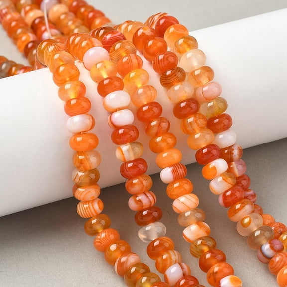 2 strand Natural Banded Agate Beads Strands Dyed & Heated Rondelle Grade A Coral 8~8.5x5mm Hole: 1mm 76~77pcs/strand 14.76~14.96 inch(37.5~38cm)